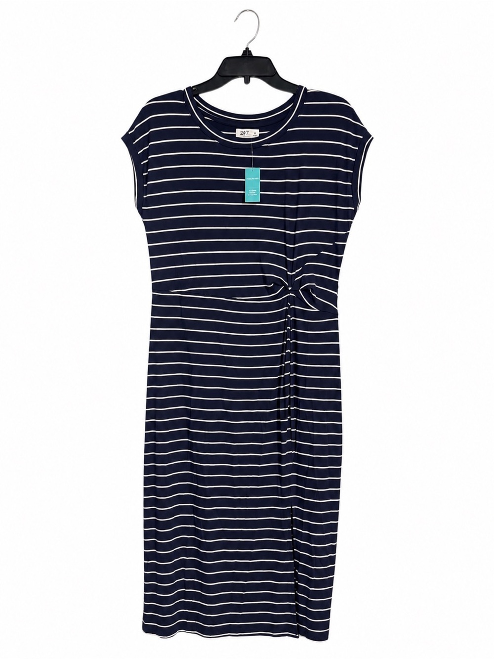 Maurices 24 7 Striped Knot Front Midi Dress Size Medium NWT Navy White
